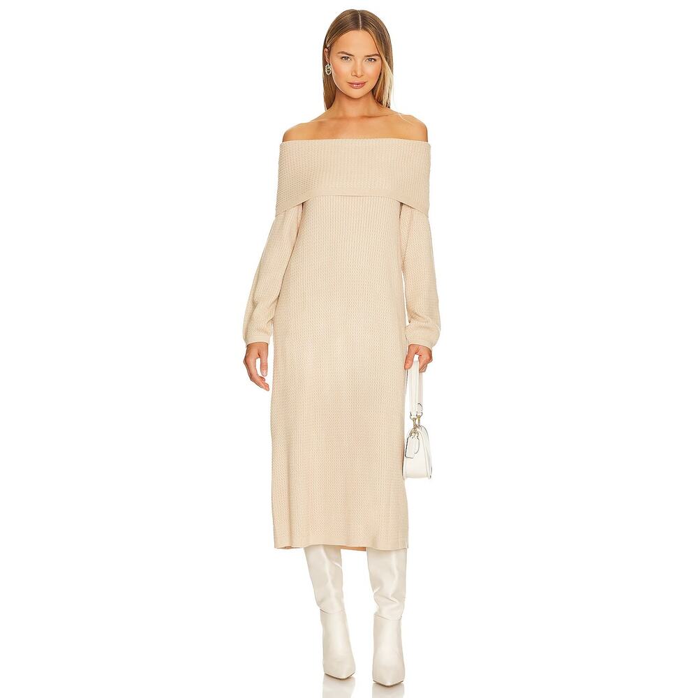 WeWoreWhat Women's Off The Shoulder Sweater Dress Cable Knit Beige Size‎ XS